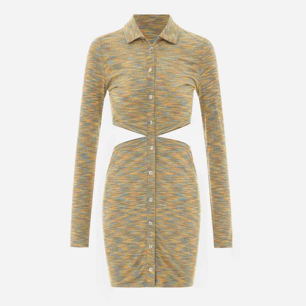 Collared Button Front Long Sleeve Cut Out Mini Dress